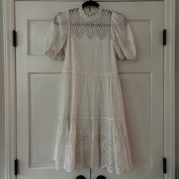 Ulla Johnson Simone Puff Sleeve‎ Eyelet Shift Dress Size 2 White Bridal Lace - Picture 3 of 16